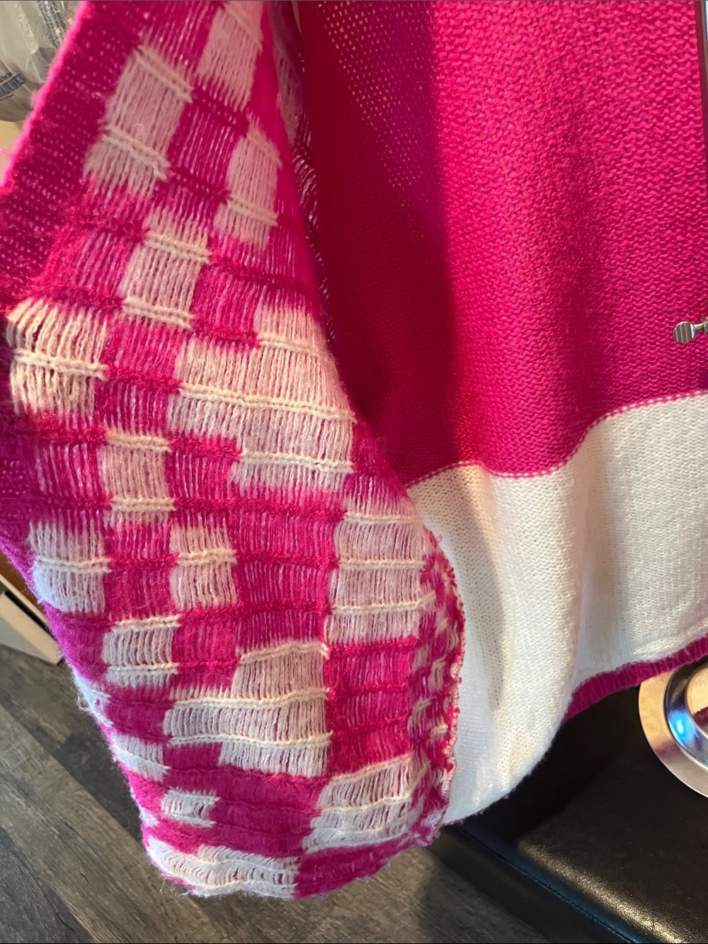 Miracle Hot Pink and White Checkerboard Open-Front Oversize Cardigan - Picture 6 of 7
